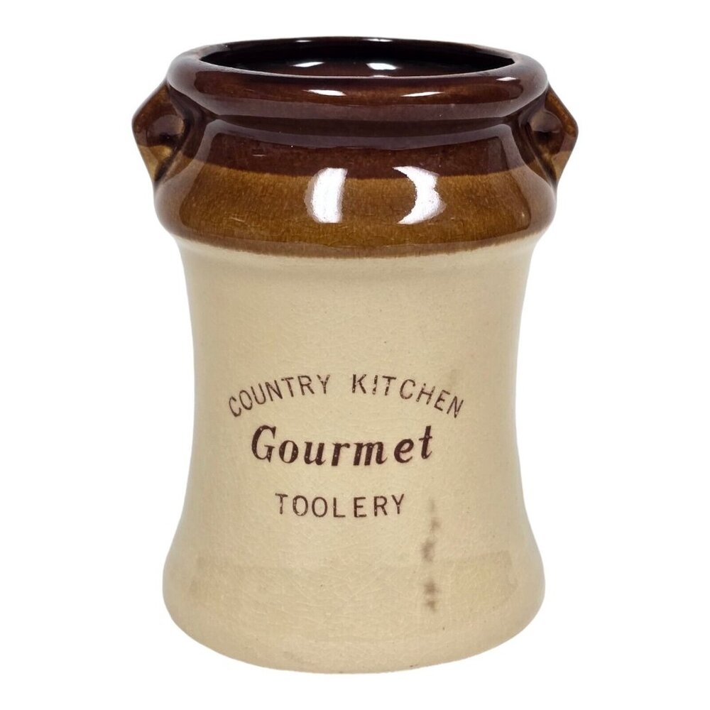 Vtg Brown Stoneware Pottery Country Kitchen Gourmet Toolery MCM Farmhouse Decor